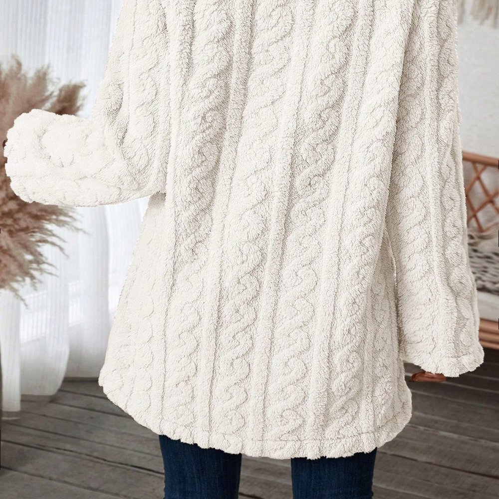 White Preppy Womens Double Breasted Lapel Neck Flannelette Coat - Picture 2 of 5